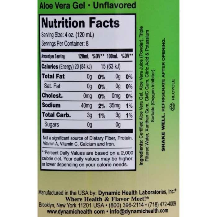 Aloe vera juice nutrition facts