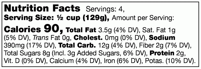 Nutrition facts marinara sauce