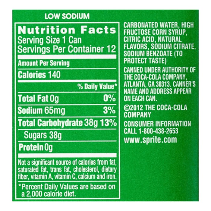 Sprite soda nutrition facts