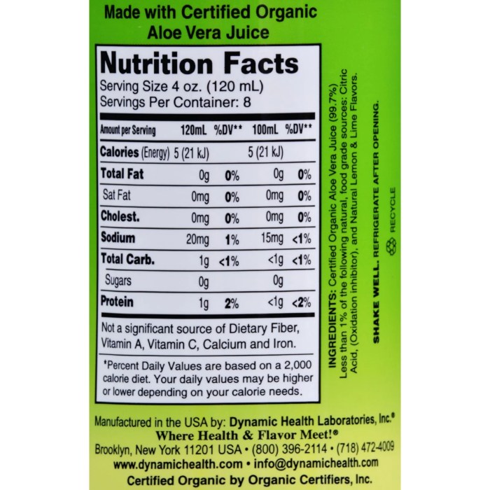 Aloe vera juice nutrition facts