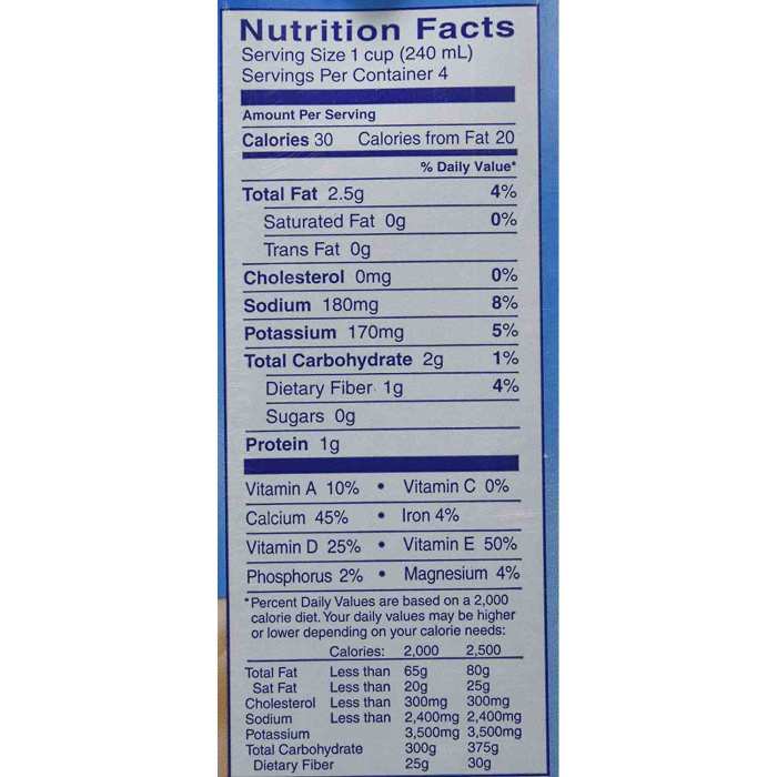 Nutrition Facts Almond Breeze Unsweetened